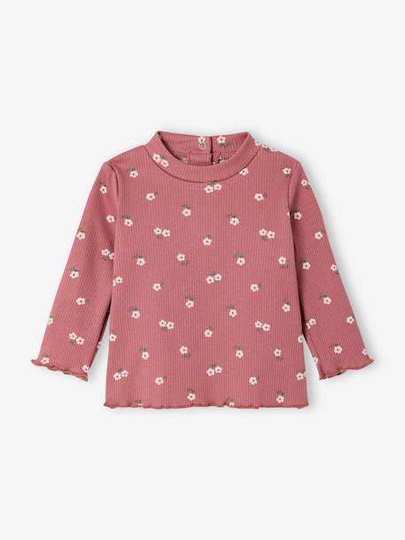 Printed long-sleeved baby t-shirt marl beige+old rose 