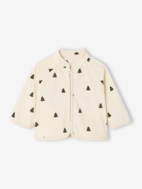 Zipped baby cardigan in printed fleece knit beige 