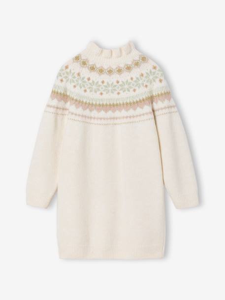 Knitted Jacquard Dress for Girls ecru+navy blue 