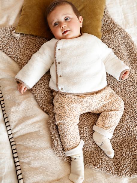 Trousers in Cotton Fleece, for Newborn Babies 6316+BEIGE LIGHT ALL OVER PRINTED+camel+rose 
