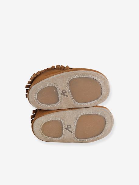 Elasticated, Lined Slippers in Soft Leather for Babies set brown 