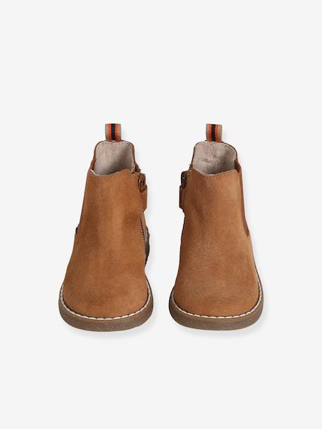 Zipped Leather Boots for Girls camel 