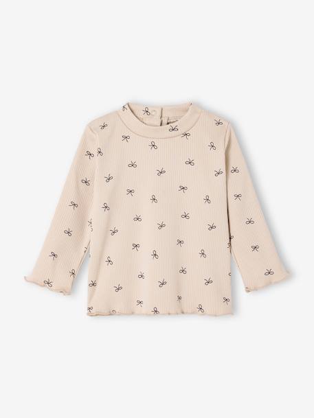 Printed long-sleeved baby t-shirt marl beige+old rose 