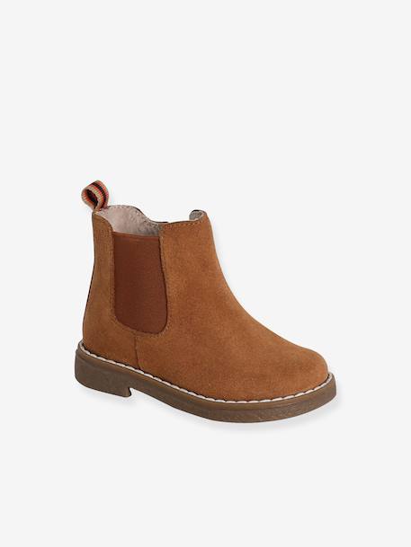 Zipped Leather Boots for Girls camel 