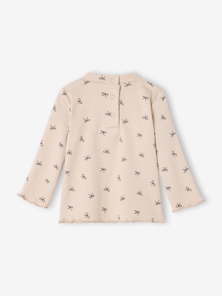Printed long-sleeved baby t-shirt marl beige+old rose 