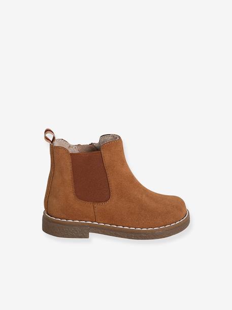Zipped Leather Boots for Girls camel 