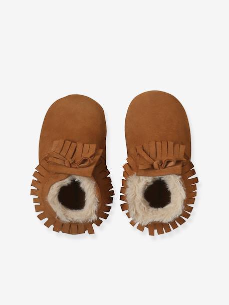 Elasticated, Lined Slippers in Soft Leather for Babies set brown 