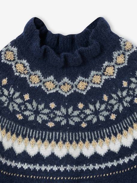 Knitted Jacquard Dress for Girls ecru+navy blue 