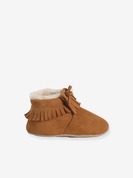Elasticated, Lined Slippers in Soft Leather for Babies set brown 