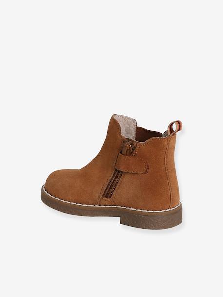 Zipped Leather Boots for Girls camel 