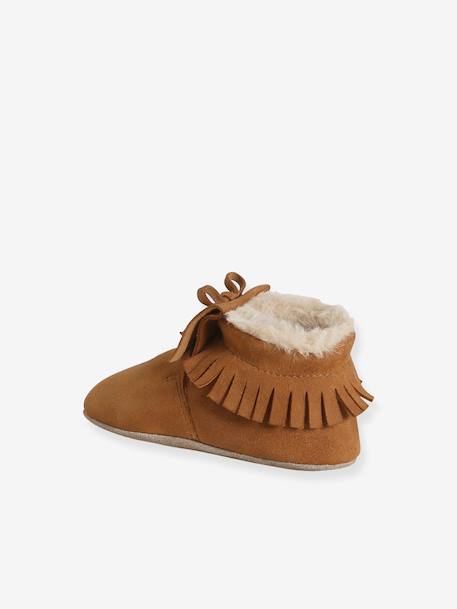 Elasticated, Lined Slippers in Soft Leather for Babies set brown 
