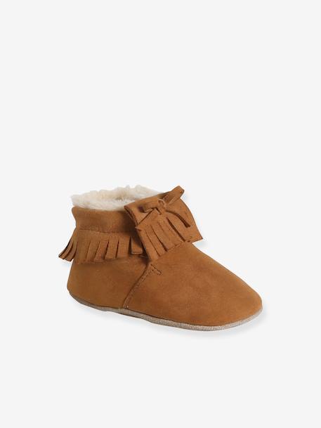 Elasticated, Lined Slippers in Soft Leather for Babies set brown 