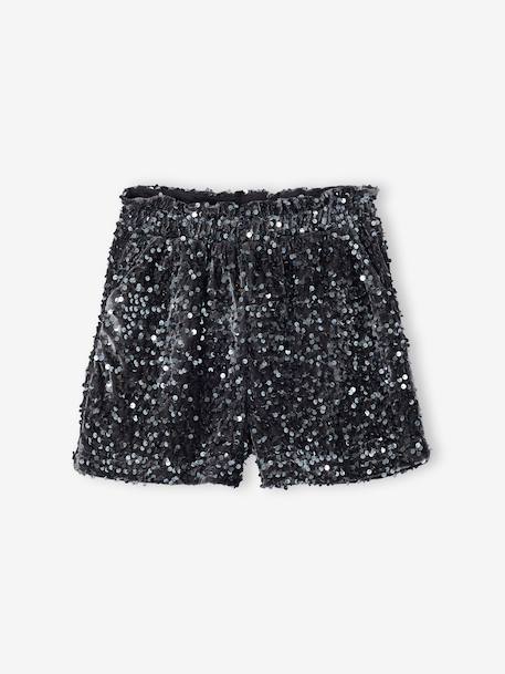 Girls' sequin Christmas shorts silver 