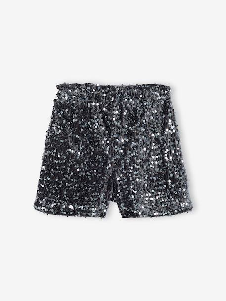 Girls' sequin Christmas shorts silver 