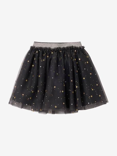 Girl's Christmas skirt in star-studded tulle anthracite 