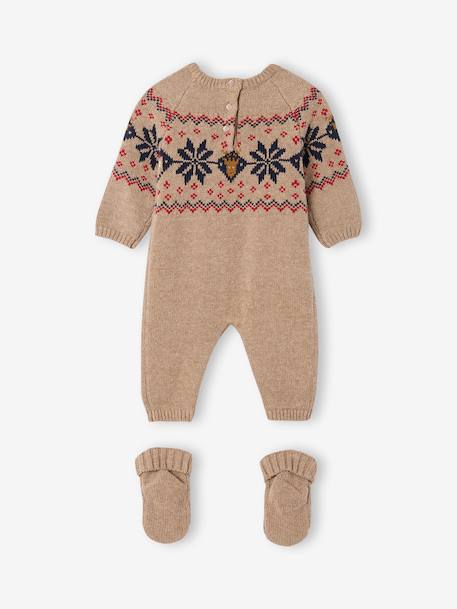 Newborn 2-piece Christmas knitted set: jumpsuit + socks marl beige 