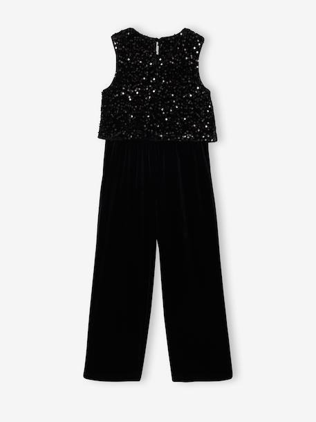 Velour Jumpsuit with Sequins for Girls black 