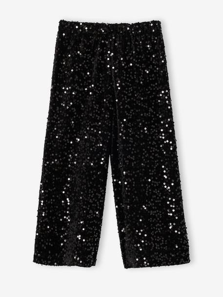 Wide-Leg Christmas Trousers with Sequins for Girls black 