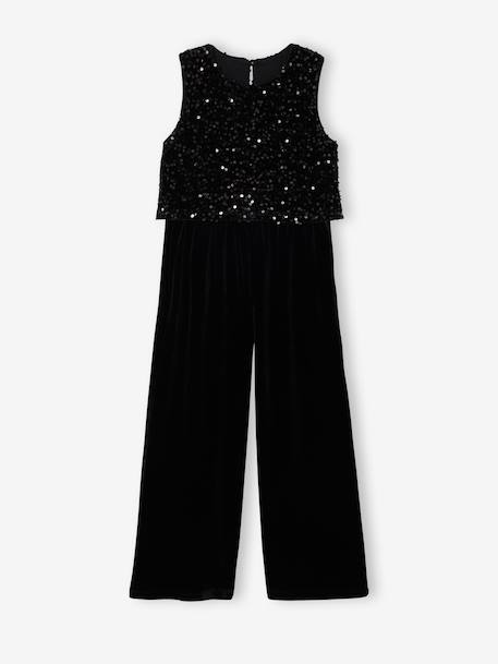 Velour Jumpsuit with Sequins for Girls black 