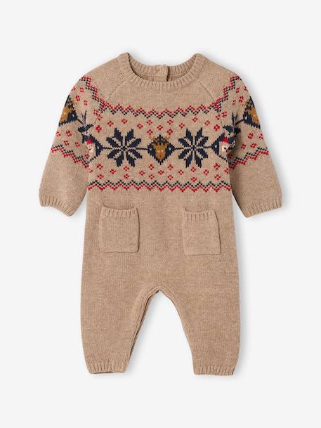 Newborn 2-piece Christmas knitted set: jumpsuit + socks marl beige 