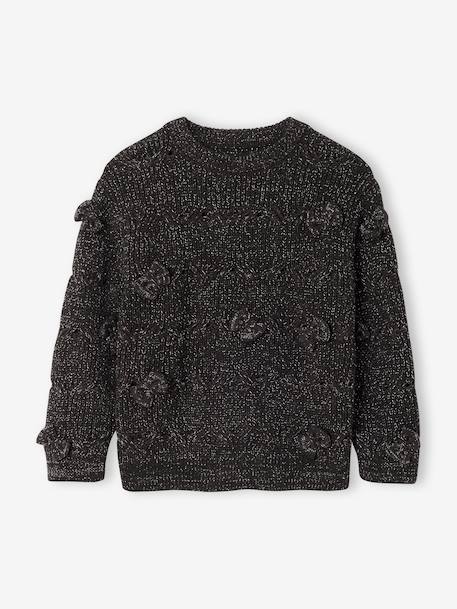 Girl's Christmas cable knit jumper with bows anthracite 