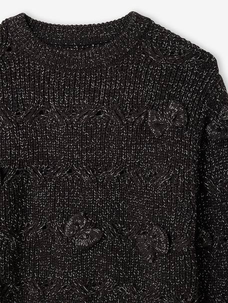 Girl's Christmas cable knit jumper with bows anthracite 