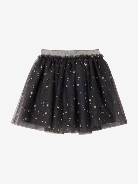 Girl's Christmas skirt in star-studded tulle anthracite 