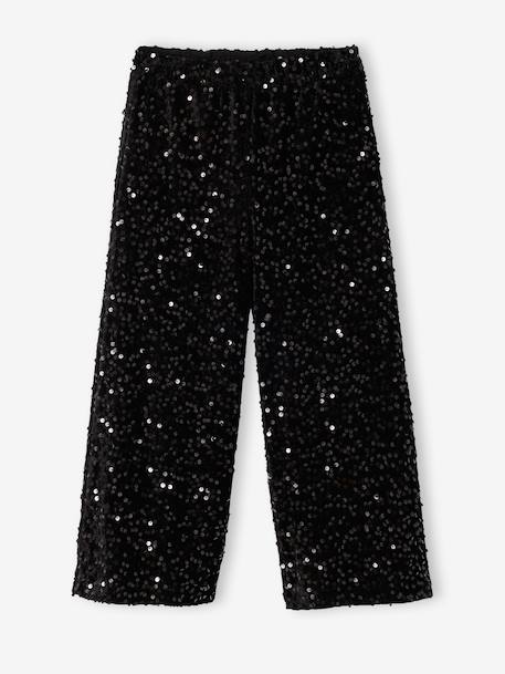 Wide-Leg Christmas Trousers with Sequins for Girls black 