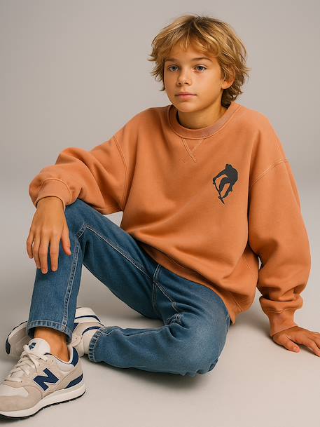 Pack of 2 Plain Long-Sleeved Sweatshirts for Boys, JONEN caramel 