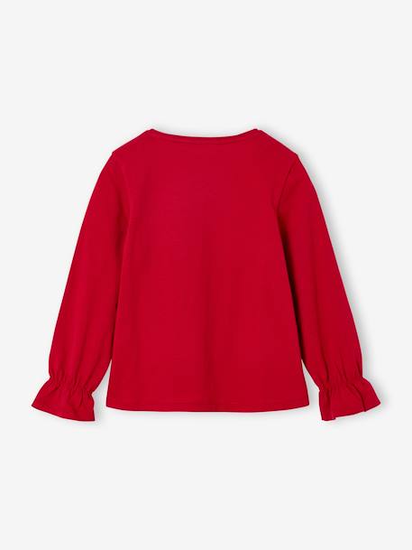 Girl's Christmas t-shirt with bow and glitter detail, long sleeves red 