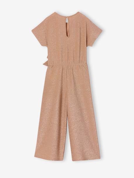 Girl's Christmas jumpsuit with fancy bow detail rosy 