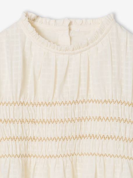 Christmas Blouse with Embroidered Smocking for Girls ecru 