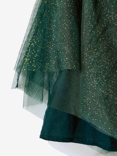Christmas Special Dress in Velour & Sparkling Tulle for Girls emerald green+red 