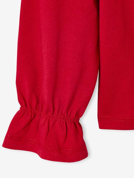 Girl's Christmas t-shirt with bow and glitter detail, long sleeves red 