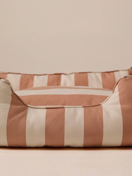 Quilted pet basket FAMILY clay beige+hazel+striped white 