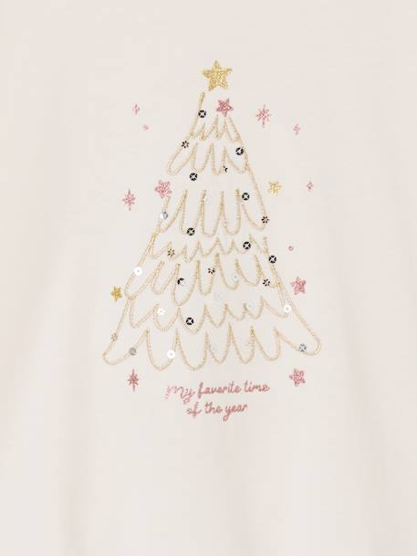 Christmas T-Shirt with Shiny Christmas Tree Motif & Long Sleeves ecru 