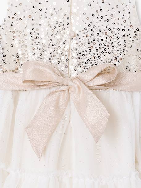 Girl's Christmas dress with sequins and tulle ecru 