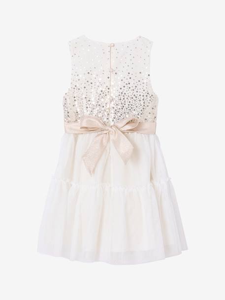 Girl's Christmas dress with sequins and tulle ecru 