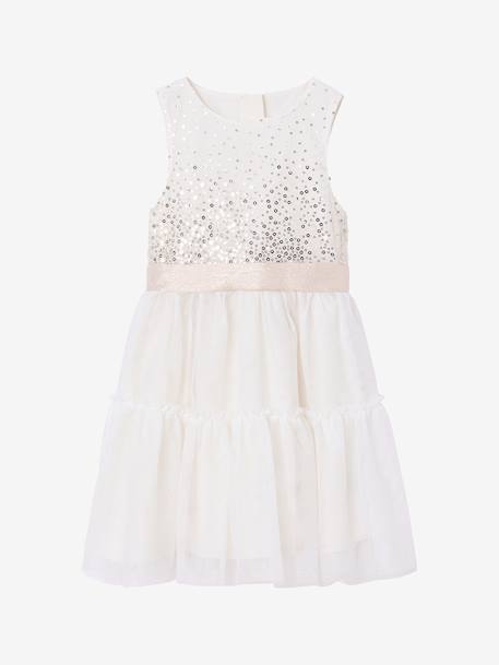 Girl's Christmas dress with sequins and tulle ecru 