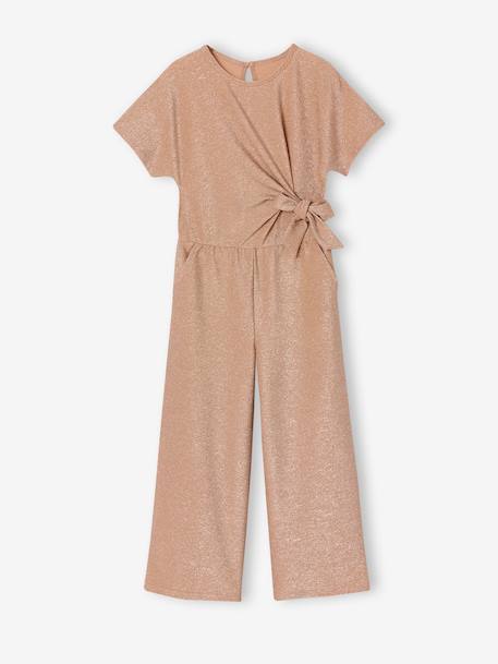 Girl's Christmas jumpsuit with fancy bow detail rosy 