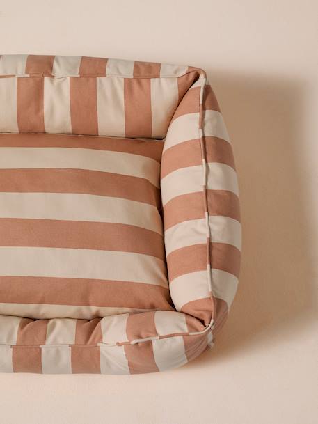 Quilted pet basket FAMILY clay beige+hazel+striped white 