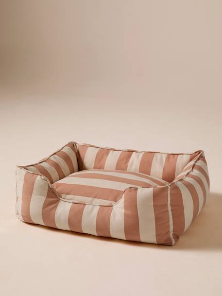 Quilted pet basket FAMILY clay beige+hazel+striped white 