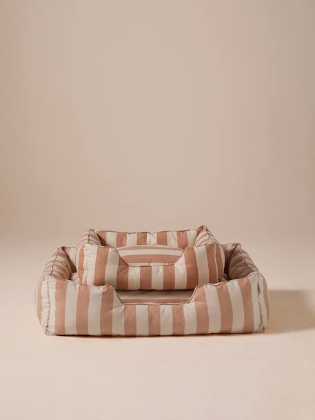 Quilted pet basket FAMILY clay beige+hazel+striped white 