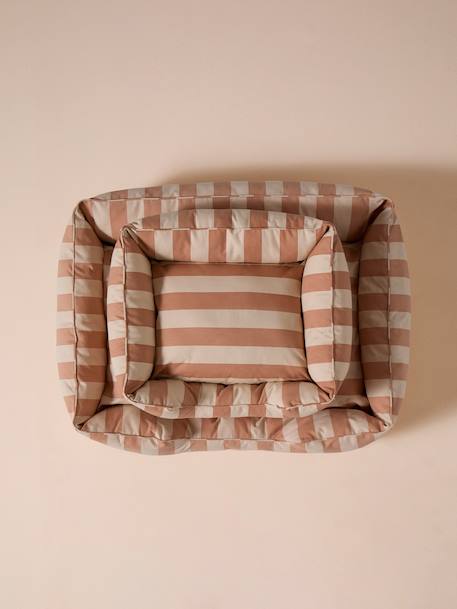 Quilted pet basket FAMILY clay beige+hazel+striped white 