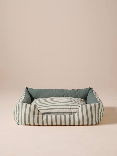 Cotton canvas pet basket FAMILY striped green 