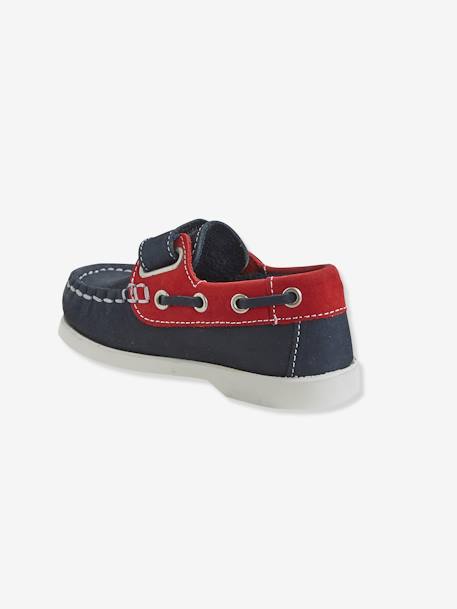 Leather Boat Shoes, for Babies BLUE DARK SOLID WITH DESIGN 