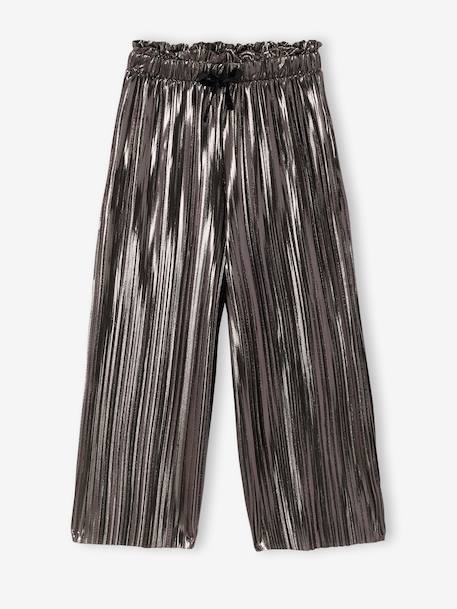 Girl's wide-leg pleated lam‚ trouser silver 