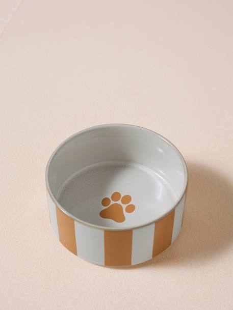 Ceramic Dog Bowl, FAMILY camel+printed white+striped pink 
