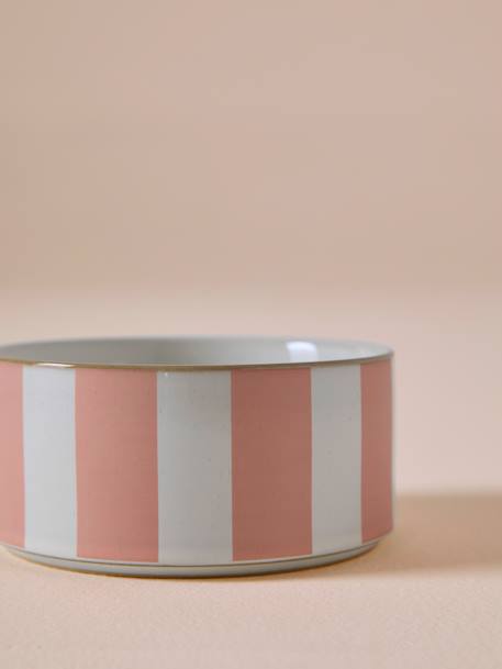 Ceramic Dog Bowl, FAMILY camel+printed white+striped pink 