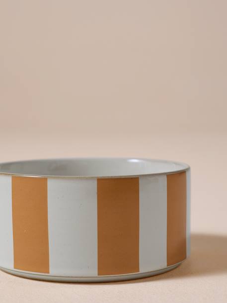 Ceramic Dog Bowl, FAMILY camel+printed white+striped pink 
